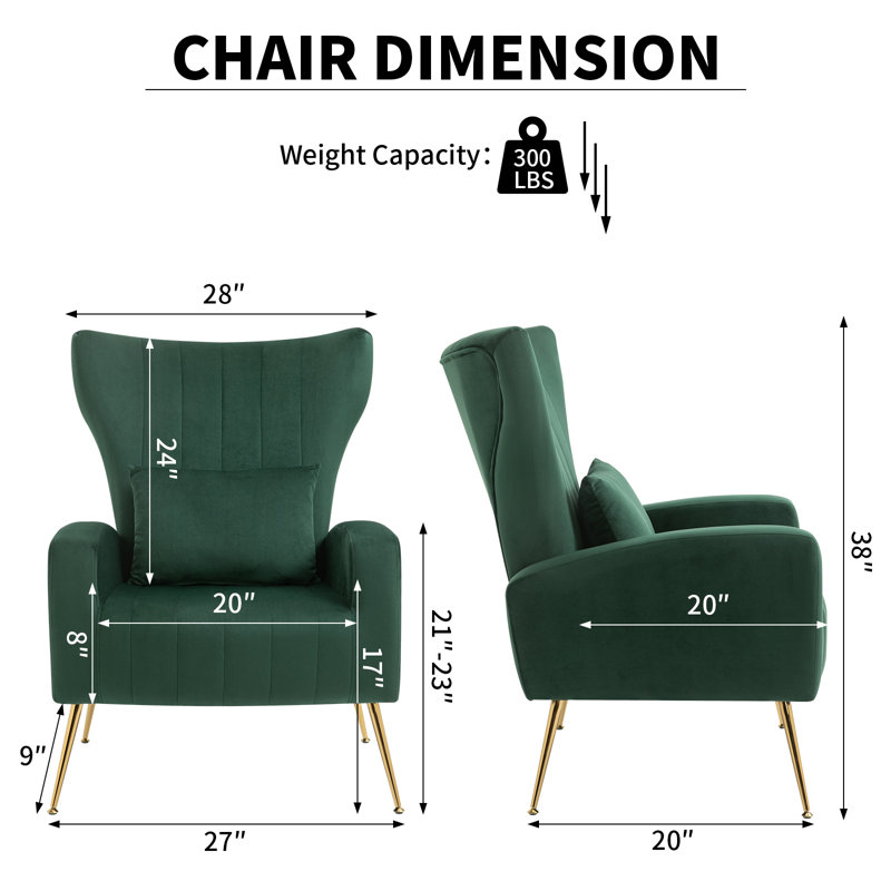 27' ' wide velvet armchair Mahith, Vert