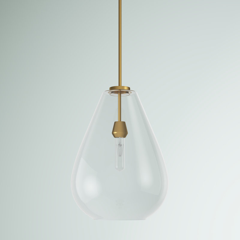 Athenais Metal Cone Pendant with Glass Shade, Olde Brass, 16.75" H x 12" W x 12" D, Clear