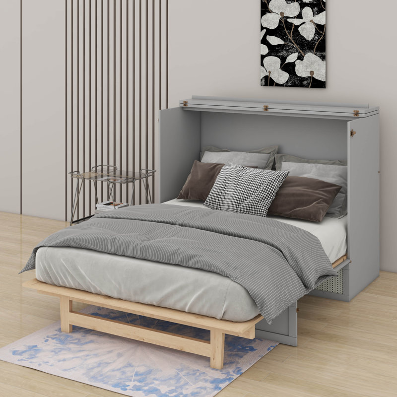 Lit escamotable double avec grand tiroir, Gris