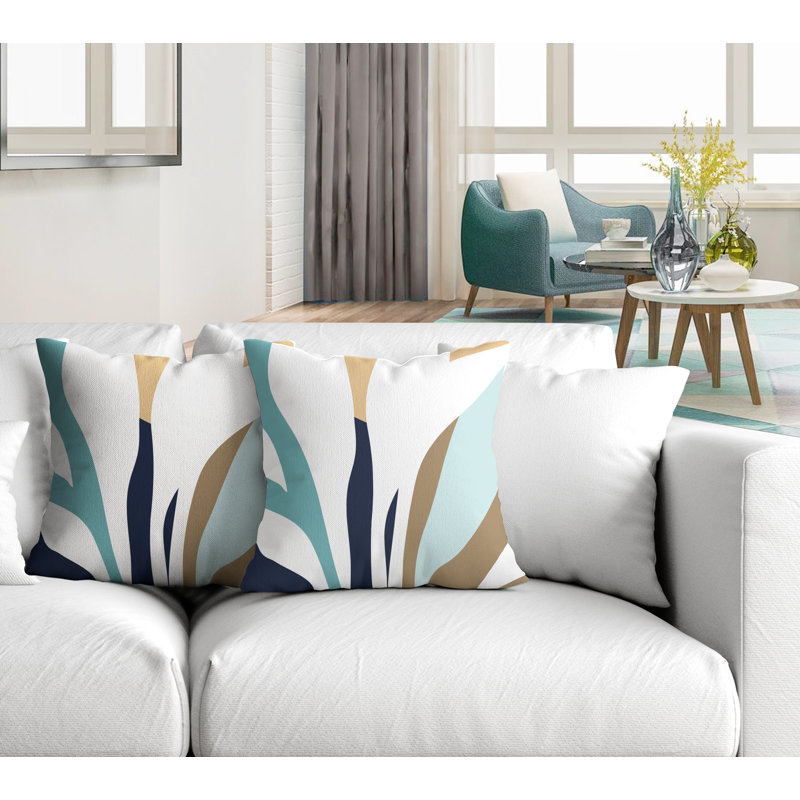 Jeté carré en polyester / mélange de polyester intérieur / extérieur, L 19 po x H 19 po, Turquoise / bleu marine / beige