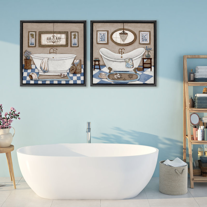 Ensemble de cadres flottants 2 pièces Tile Bathroom Views, design par Janet Tava, H 25 po x l 25 po