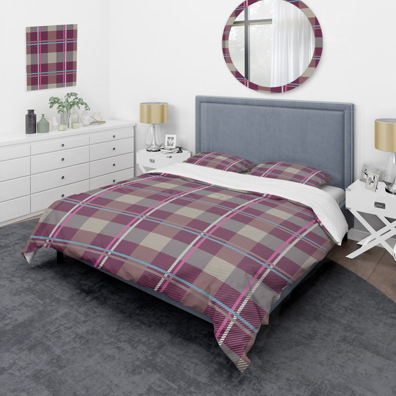 Ensemble de housse de couette en microfibre mauve / gris 3 pièces, Housse de couette double / grand + 2 taies décora