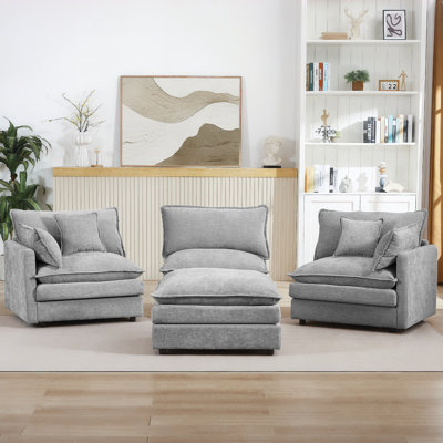 Canapé modulaire en forme de L 102 po, canapé en chenille, 3 places avec repose-pieds mobile (gris)