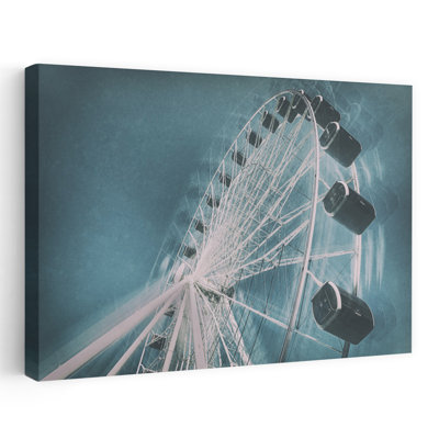 «Dreamy Teal Ferris Wheel Dreamy Ethereal Geometric Architecture Landscape», reproduction d'art mural