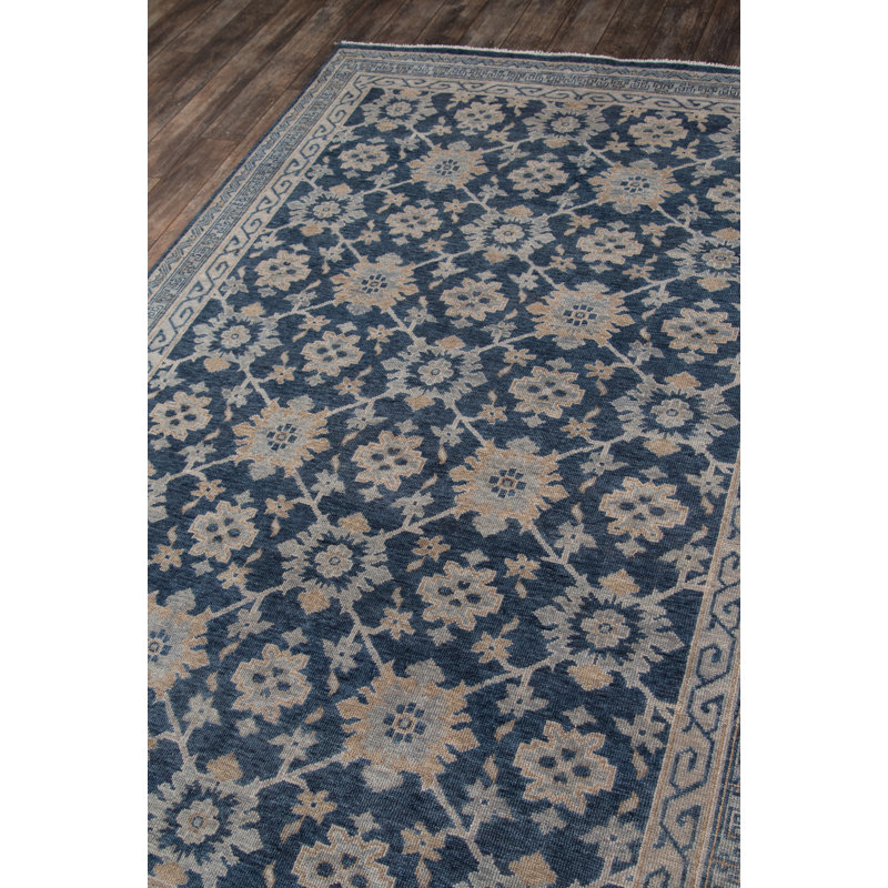 Tapis bleu en laine noué à la main Spirzer, Rectangle 2 pi x 3 pi
