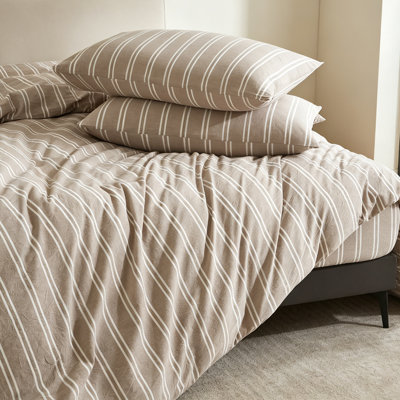 Soft 100% Washed Cotton Striped Duvet Cover Set 3 Pieces Bedding Set