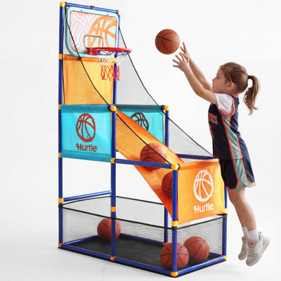 Kids Arcade Style Basketball Game Indoor Hoop Set, Easy Assembly Basketball Hoop with Stable Base, Includes Mini Balls and Pump, Indoor Outdoor Basketball Goal for Toddlers and Family Play Blue