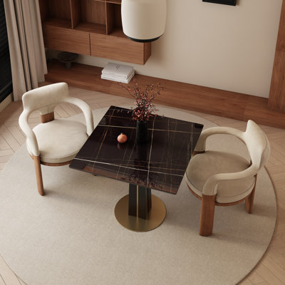 Modern 33" Square Dining Table with Gold Pedestal Base, Faux Marble or Tempered Glass Top, Compact Luxury Table for 2～4