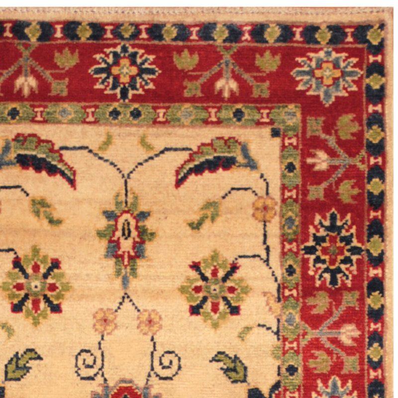 Tapis de couloir unique en laine noué à la main ivoire / rouge 2 pi 1 po x 6 pi Jevon