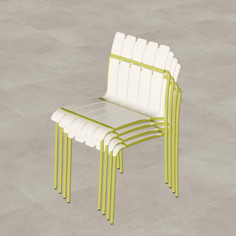 Ensemble de 4 chaises à blocs de couleur modernes et rayées - Siège en PP imperméable et pieds en métal robustes, ensemble de salle à manger intérieur / extérieur pour terrasse, balcon, café