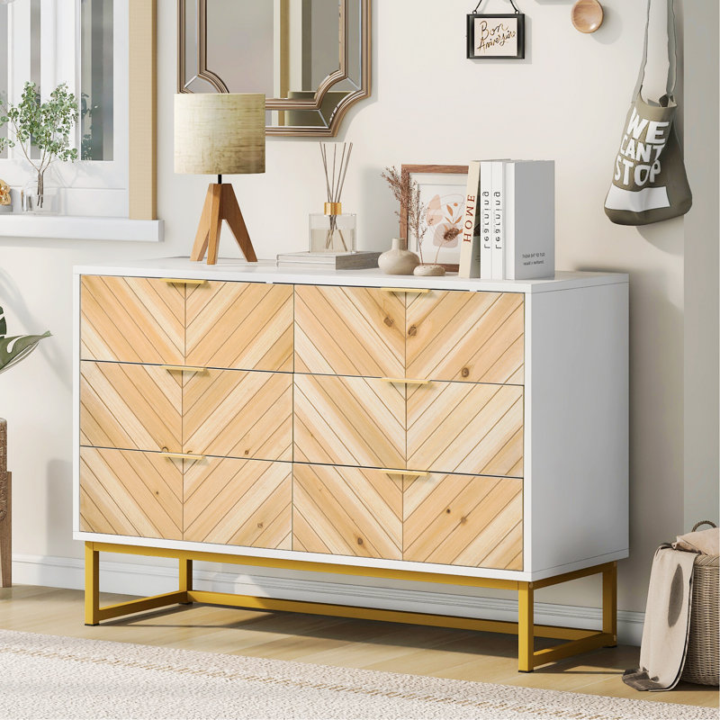 Armoire d'appoint Kazuyuki, Blanc / Naturel, Doré
