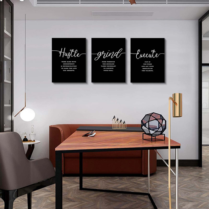 3 Piece Wrapped Canvas Print, Black