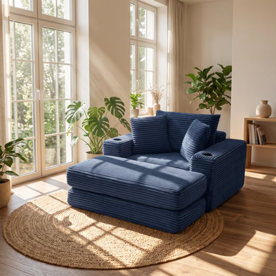 SF52.4" W x 61.4" D x 34.6" H Corduroy Upholstered Boneless Convertible Chaise Lounge Chair