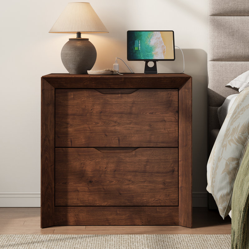 Table de chevet avec station de charge, table de chevet à panneau unique de 23,6 po au design épaissi, table de bout moderne en bois pour la chambre à coucher, le salon, la chambre double