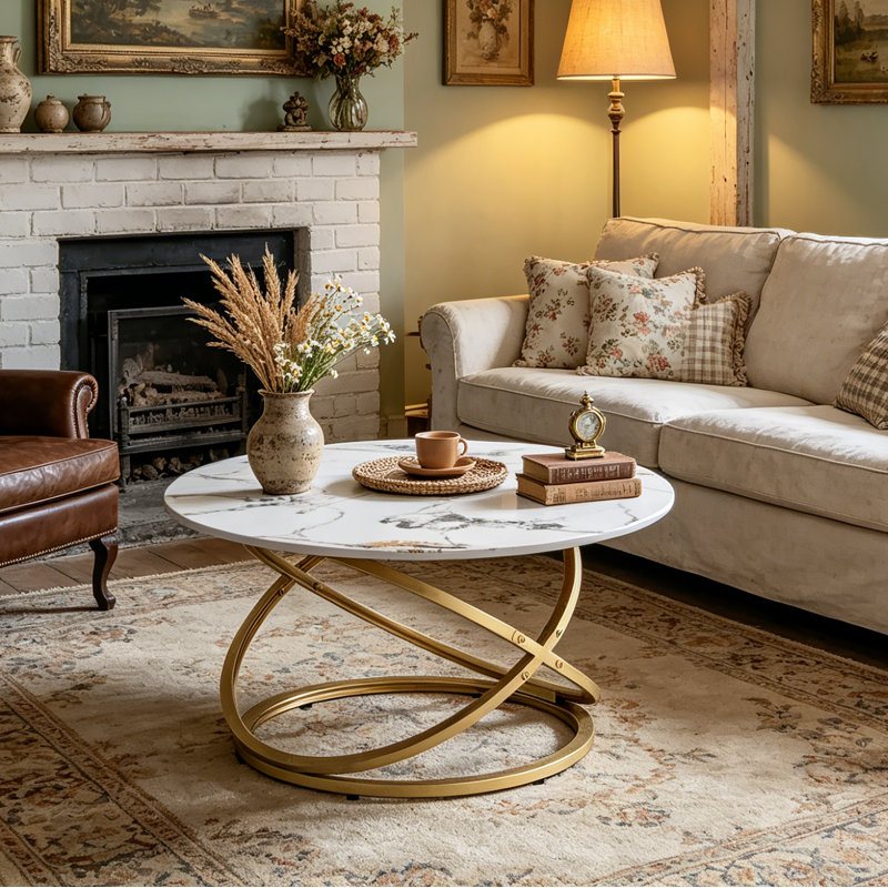 Reepham Frame Coffee Table with Storage, White/Gold