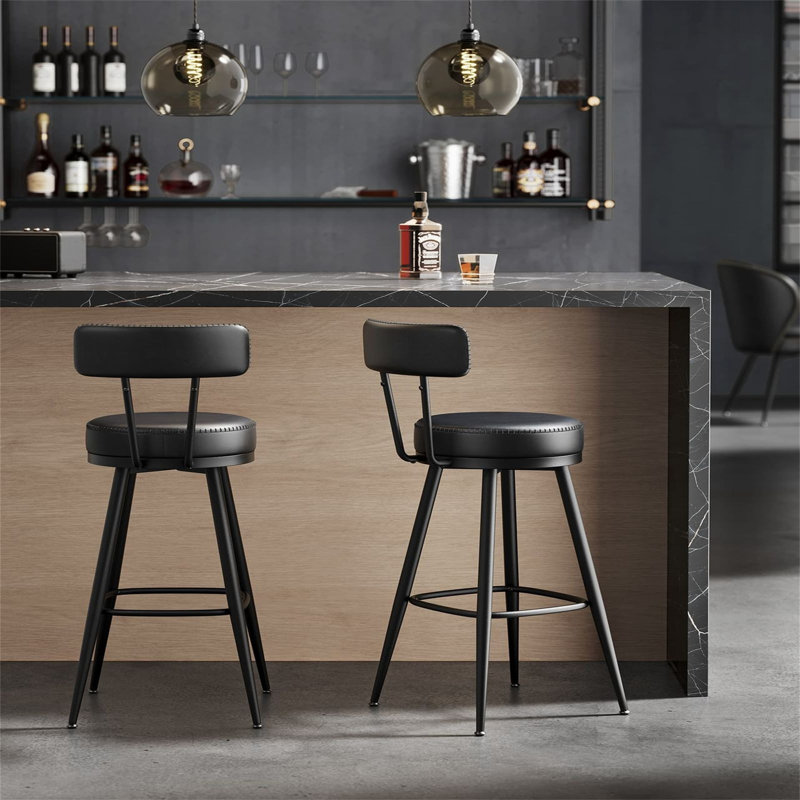 360° Swivel Bar Stools Set Of 2, Black