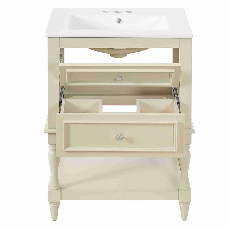 Bathroom Vanity with Open Shelf, Beige / Silver