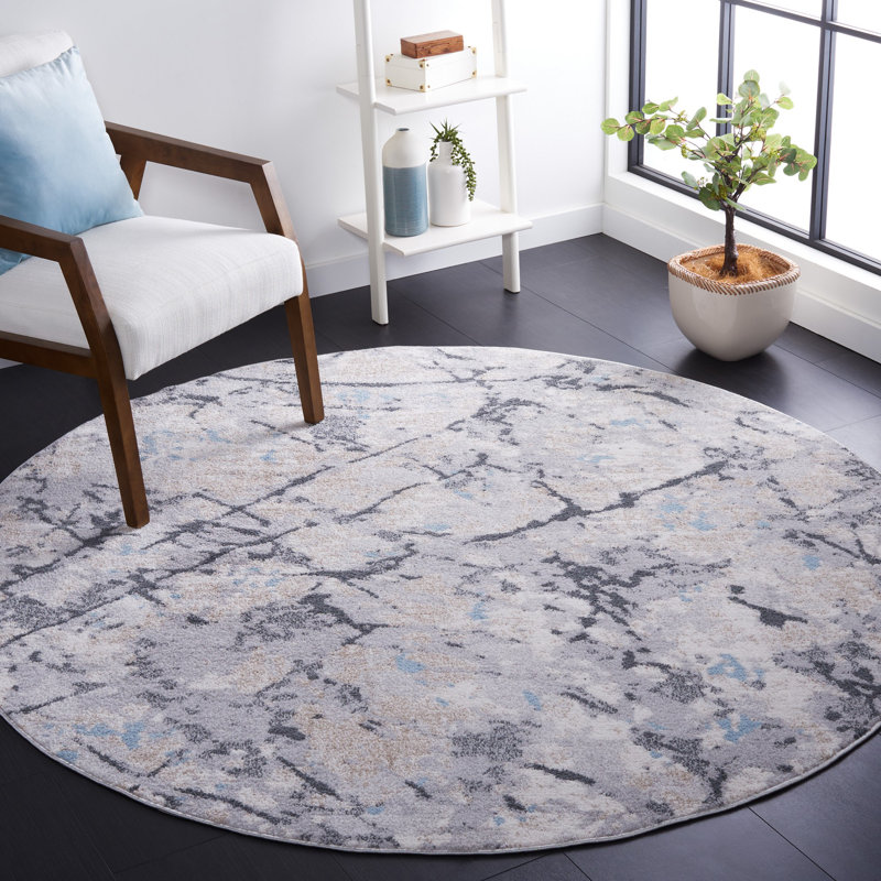 Tapis abstrait ivoire / gris Ethellee, Rond 6 pi 7 po