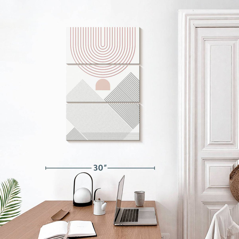 Avery moderne Mid-Century abstrait rose gris III, H 32 po x l 20 po