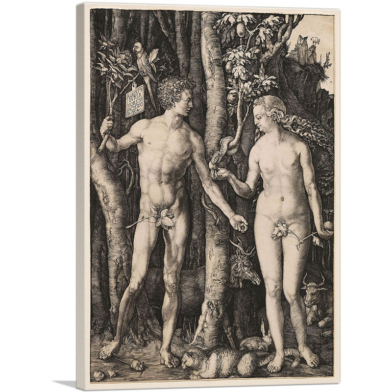 «Adam and Eve 1504» par Albrecht Dürer, reproduction d'art sur toile tendue, H 40 po x l 26 po x P 0,75 po