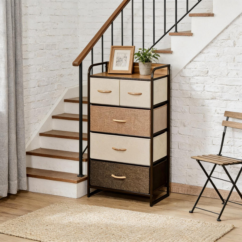4-Tier Home Cabinet, Storage Organizer, Freestanding Dresser Tower, Hallway Storage Cabinet, Maple
