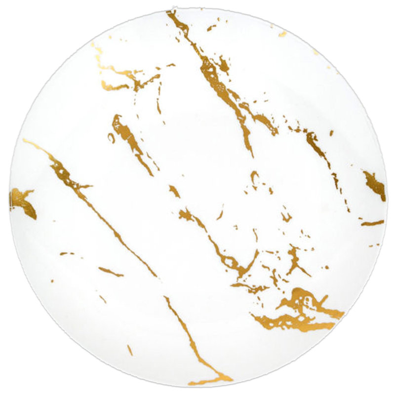 Ensemble de vaisselle de table en plastique jetable Ecoqualité pour 50 invités, Blanc / Doré