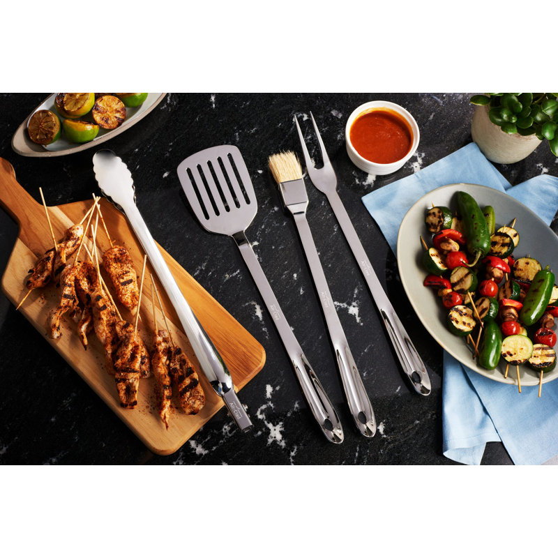 Silver Stainless Steel 4-Piece Barbecue Tool Set with Case