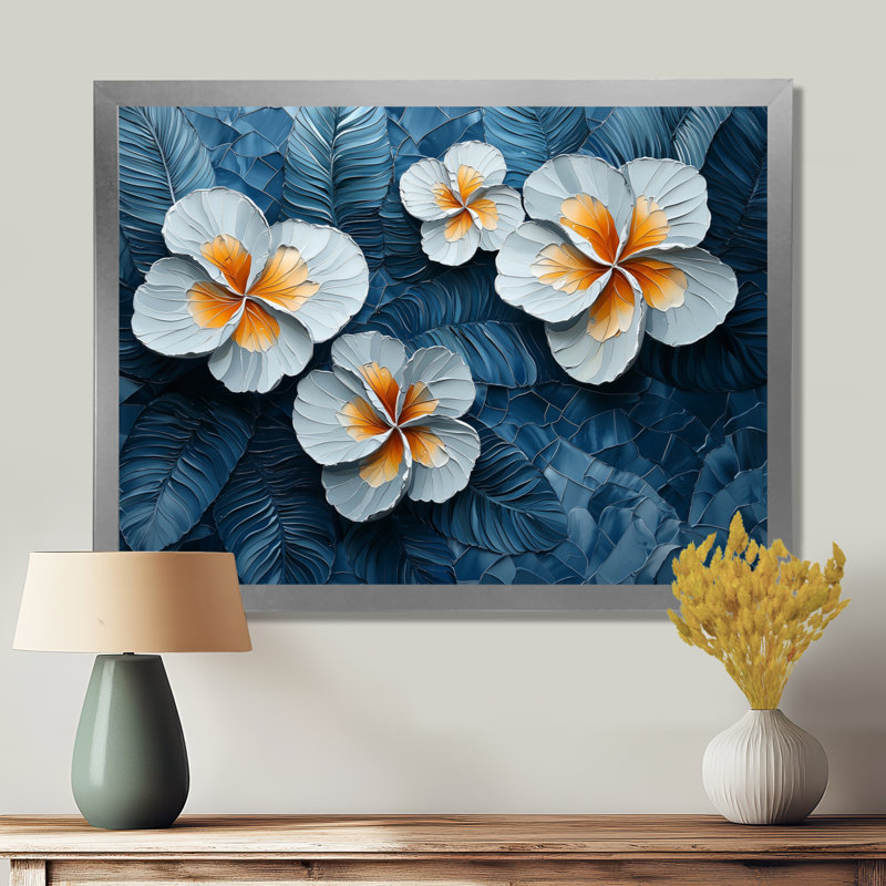 Coel, harmonie dorée d'Hibiscus la nuit - art mural d'hibiscus pour le salon, H 34 po x l 44 po, Argent argent