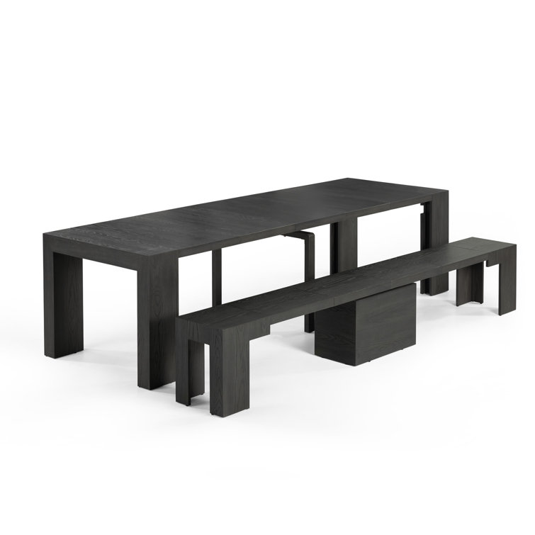 Transformer Table Extendable Dining Set - Table + Bench - 2 To 12 People - Smoked Hickory