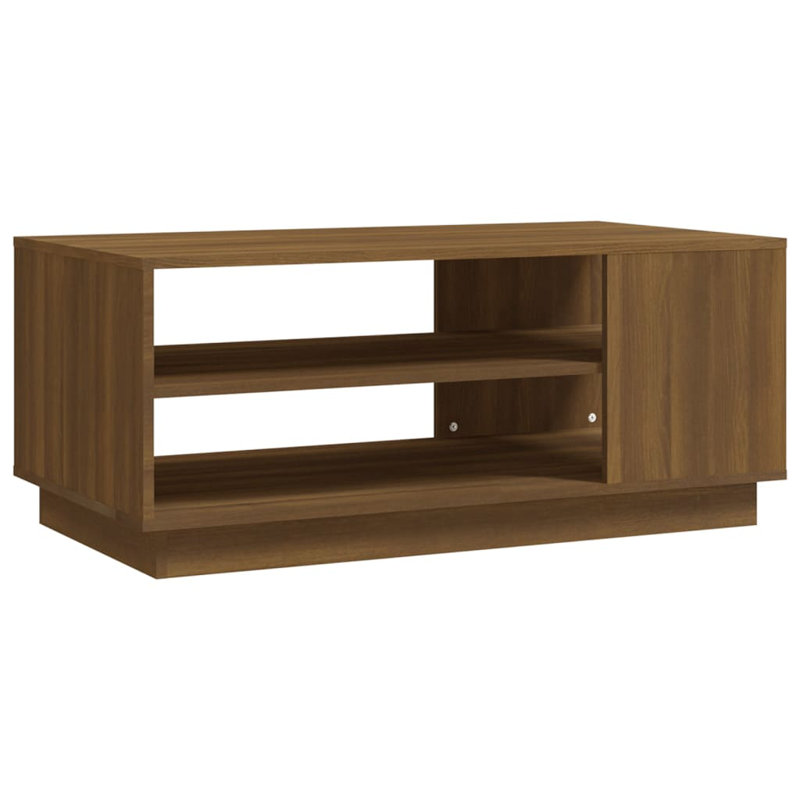 Table basse simple avec cadre en bois manufacturé avec rangement, Chêne brun