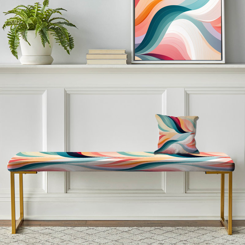 Modern Zen - Striped Upholstered Gold Bench