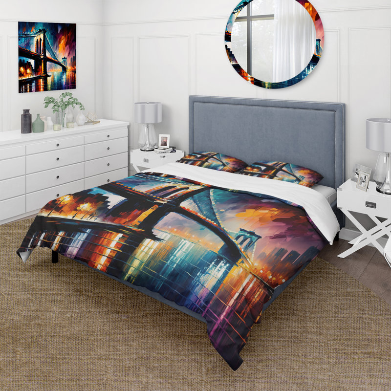 Pont de Brooklyn coloré - ensemble de housse de couette City - microfibre de polyester