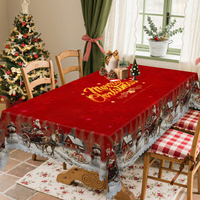 Merry Red Christmas Deluxe Design Washable Polyester Tablecloth