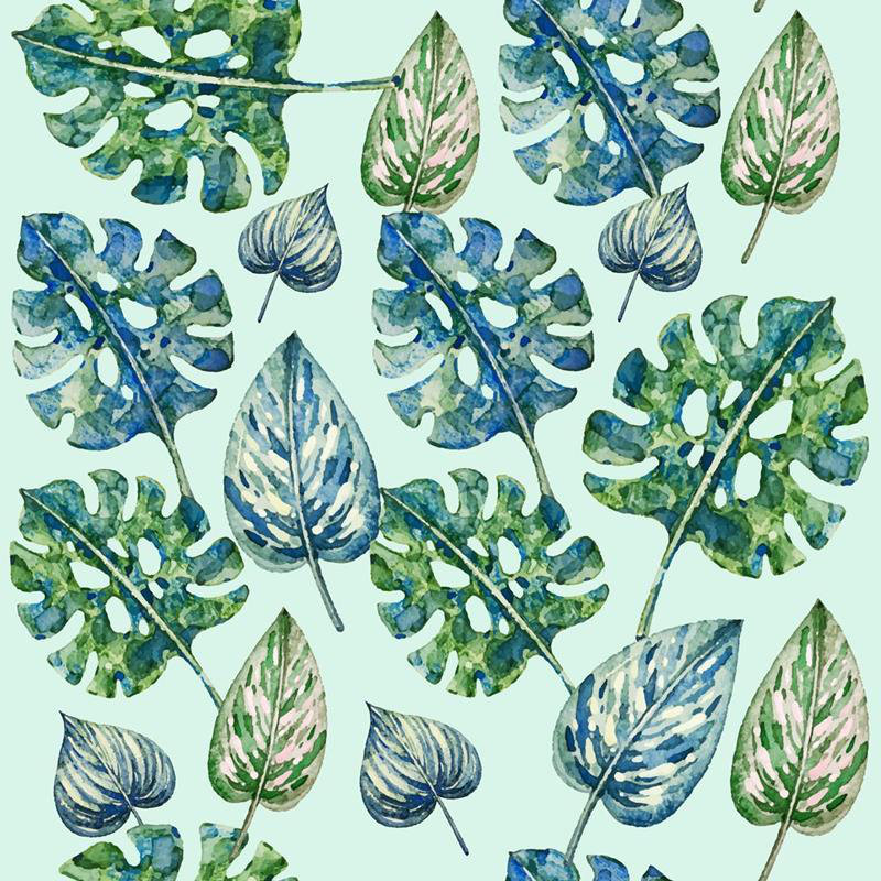 Papier peint adhésif à feuilles d'aquarelle tropicales, L 4 po x l 24 po