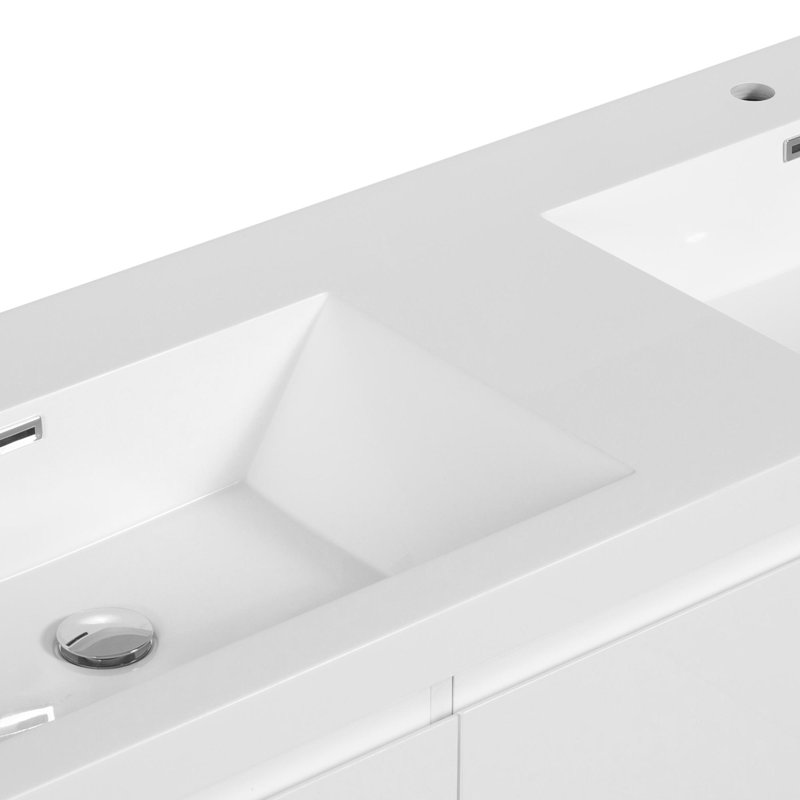 Meuble-lavabo de salle de bain avec tiroirs rembourrés, Blanc lustré
