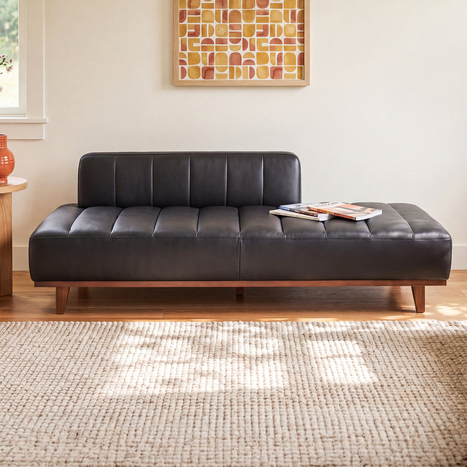 Novi Genuine Leather Chaise Lounge, Impression Black Genuine Leather