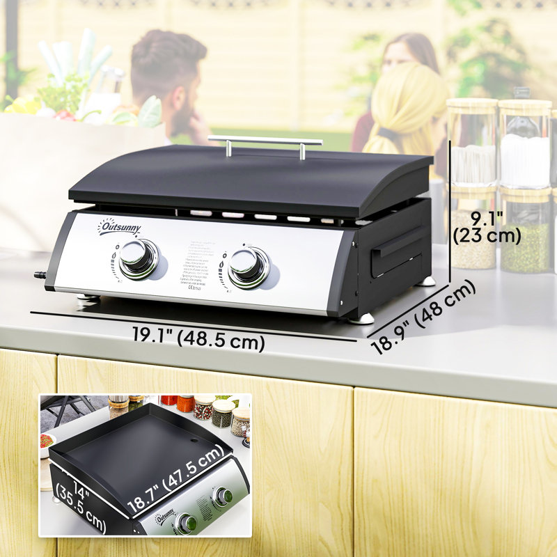 Barbecue au gaz liquéfié à 2 brûleurs, barbecue portatif, argent