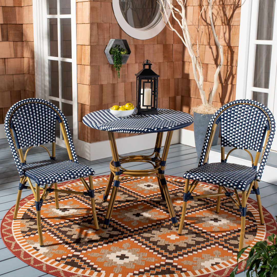 Casidy Polyethylene (PE) Wicker Wicker Outdoor Dining Side Chair (Set of 2) Rosecliff Heights Color: Navy/White