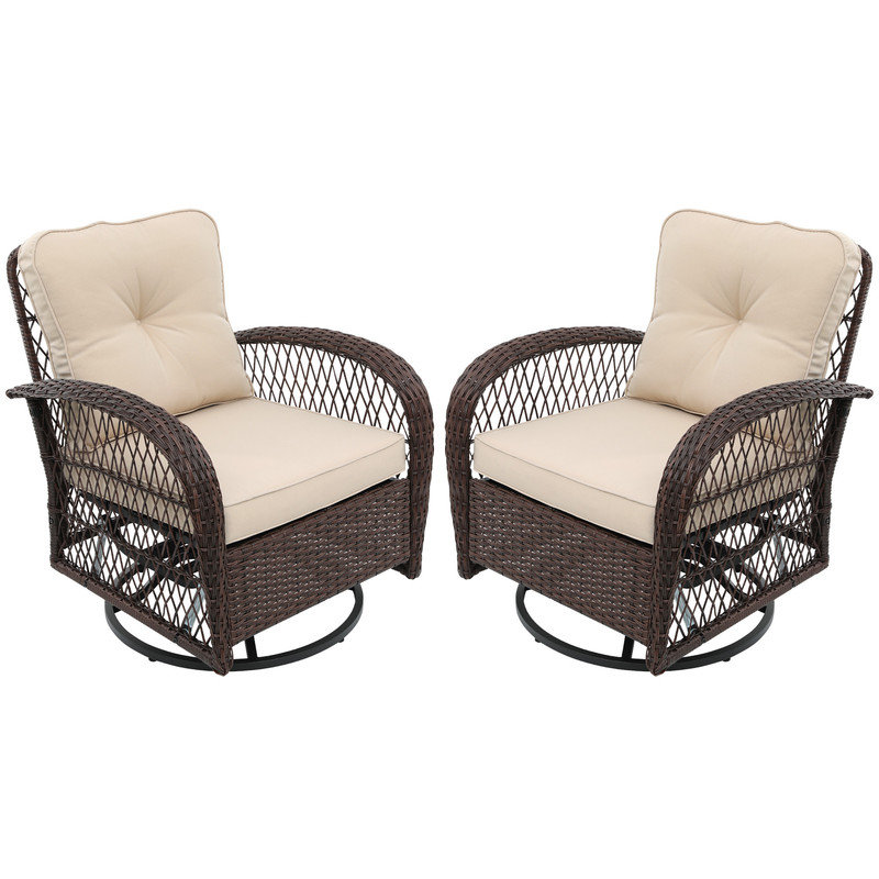 Aksha Outdoor Wicker Patio Rocking Chair with Cushions, Beige, Brown