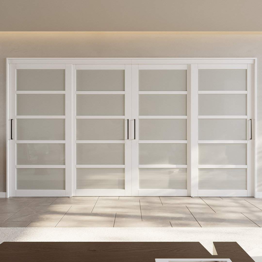 80 in. 5-Lite Frosted Glass Room Divider Sliding Closet Doors with Hardware & Handles ARK DESIGN 