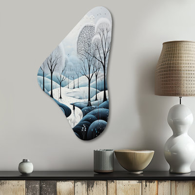 Hainesburg bleu blanc moderne scandinave hivernal pointillisme II - décoration murale asymétrique moderne-scandinave en métal, sculpture murale en métal de forme unique