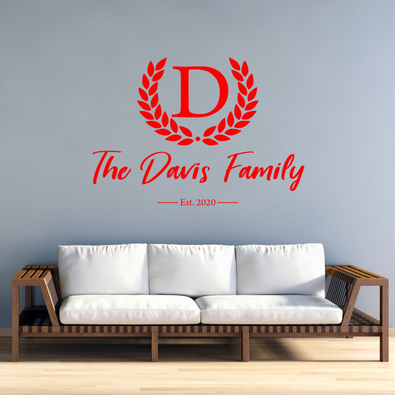 Décalcomanie murale nom de famille monogramme, Rouge, H 22 po x l 30 po
