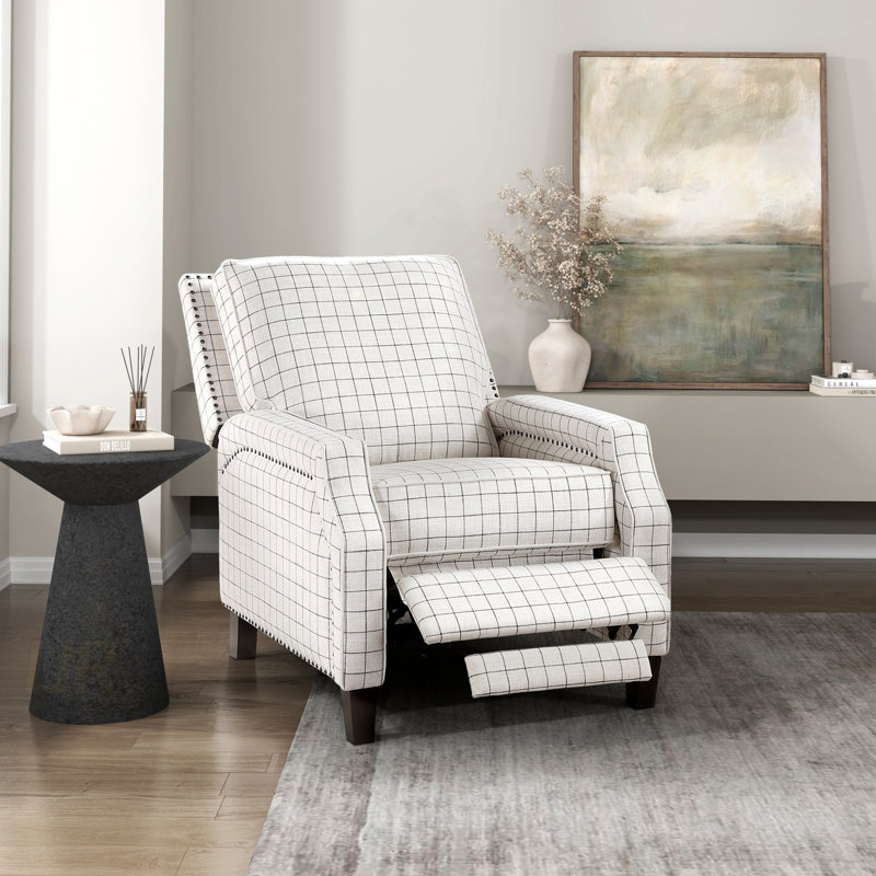 Fauteuil inclinable à pression avec mouvement inclinable, style transitionnel et tissu texturé pour les salons modernes