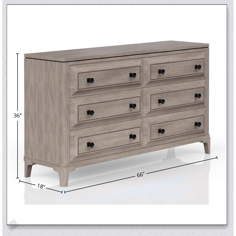 Commode moderne à 6 tiroirs avec finition sable, rangement spacieux et design élégant pour les chambres contemporaines