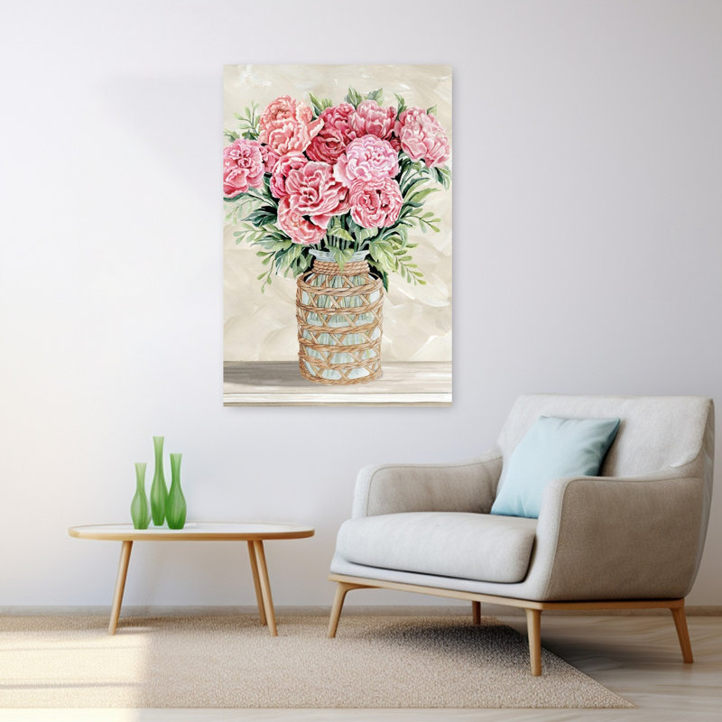 Pivoines roses pour vous, art floral, H 48 po x l 32 po