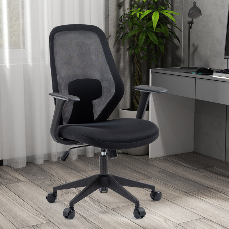 Ergonomic Swivel Mid-Back Packston Chair with Adjustable Lumbar Support and Tilt Function, Black/Black