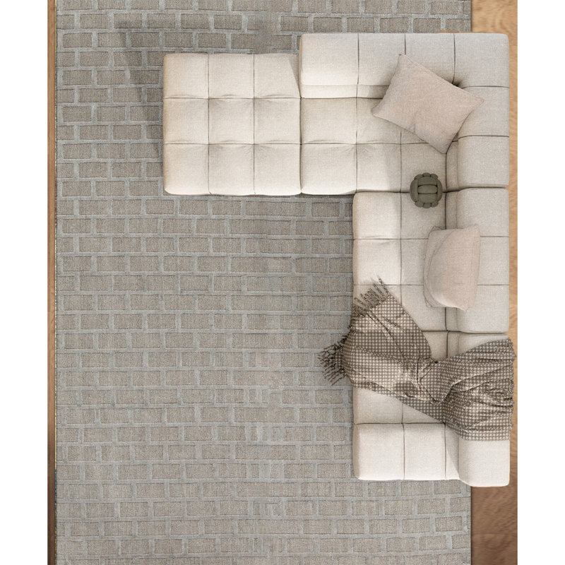 Wool Geometric Area Rug in Gray