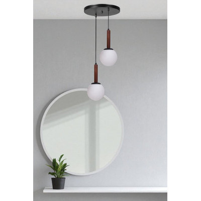 Lustre réglable élégant, structure en métal avec capuchon en verre, 5,9 po x 5,9 po | Hauteur totale: 31,5 pouces | Plaque de base de 9,8 po x 1,2 po | 2 x douilles E27 (40 W maximum) | Finition blanche, noyer et noire élégante pour les espaces modernes