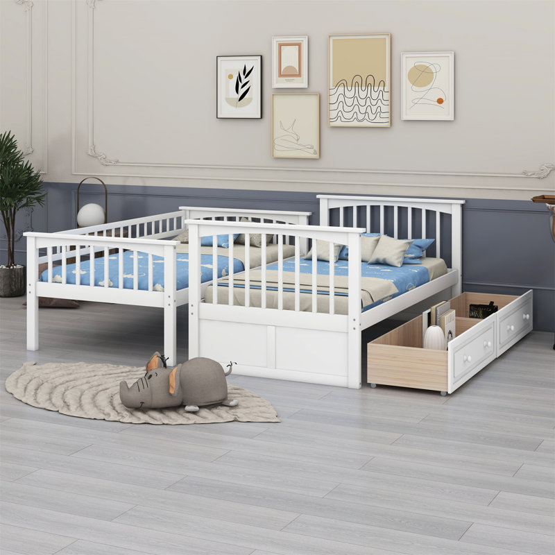 Lit superposé simple au-dessus de simple avec tiroirs Joen Kids, Blanc