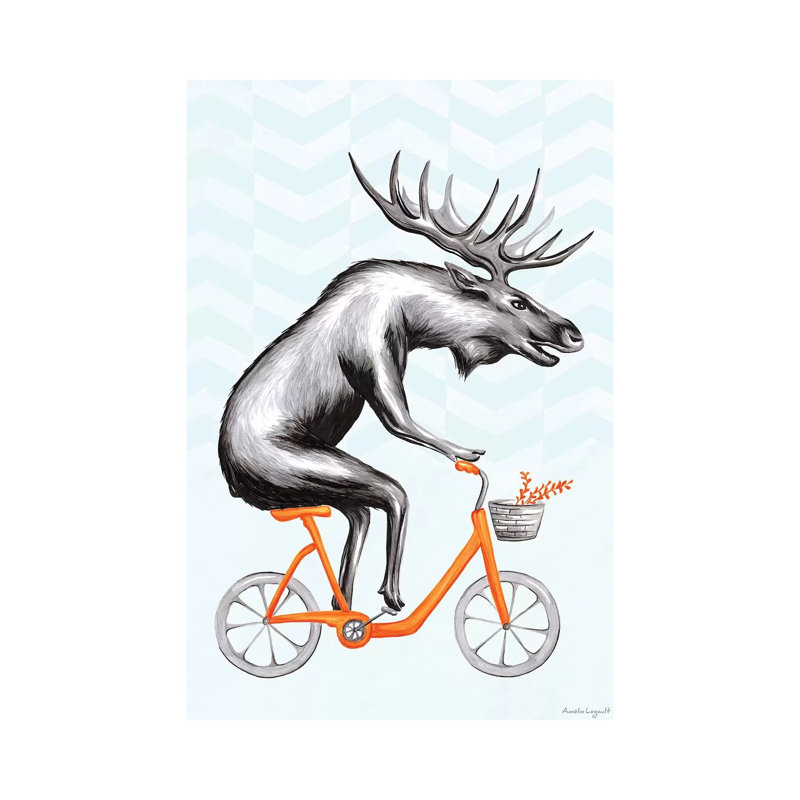 Moose On Bike by Amélie Legault - Wrapped Canvas Gallery-Wrapped Canvas Giclée, 30.48 cm H x 45.72 cm W